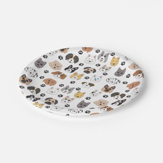 可愛いカラフルおもしろい犬&ドッグポーパターン ペーパープレート (アングル)