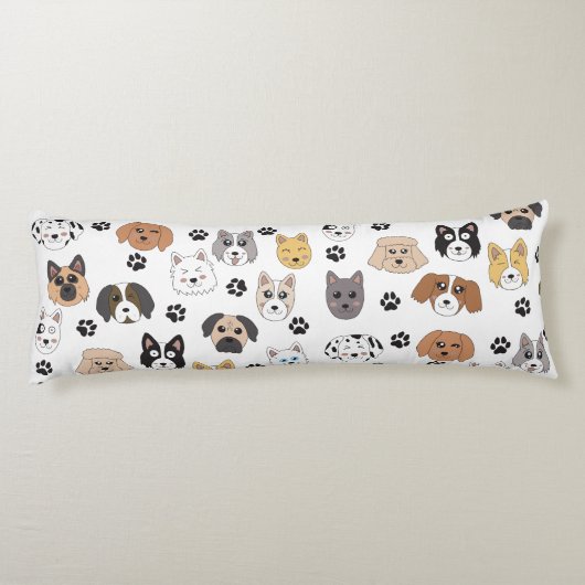 可愛いカラフルおもしろい犬&ドッグポーパターン ボディピロー (裏面)