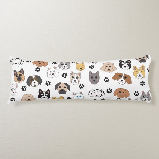 可愛いカラフルおもしろい犬&ドッグポーパターン ボディピロー (正面)
