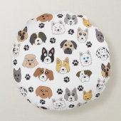 可愛いカラフルおもしろい犬&ドッグポーパターン ラウンドクッション (裏面)