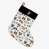 可愛いカラフルおもしろい犬&ドッグポーパターン ラージクリスマスストッキング (正面 (吊り時))