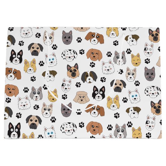 可愛いカラフルおもしろい犬&ドッグポーパターン ラージペーパーバッグ (正面)