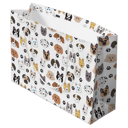 可愛いカラフルおもしろい犬&ドッグポーパターン ラージペーパーバッグ (裏面アングル)