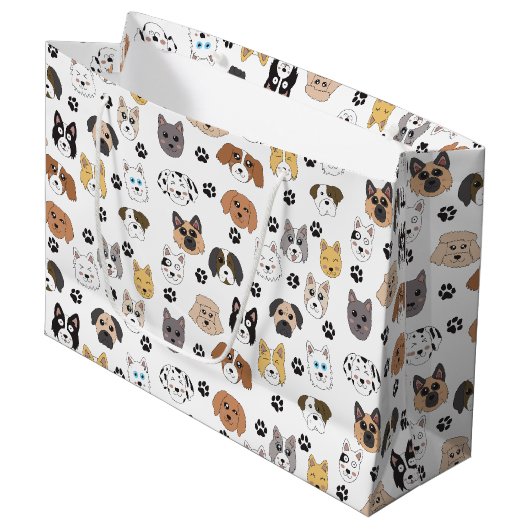 可愛いカラフルおもしろい犬&ドッグポーパターン ラージペーパーバッグ (正面アングル)