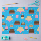 可愛いカラフルお洒落誕生日模様（青） 薄葉紙 (クラフト)