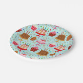 可愛いカラフルお誕生日ケーキとカップケーキを青に ペーパープレート (アングル)