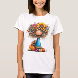 可愛いカラフルなファンタジーな秋のテーマの女の子 Tシャツ