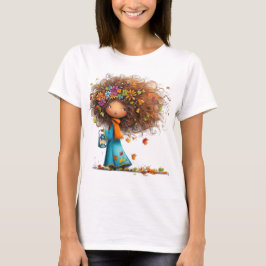 可愛いカラフルなファンタジーな秋のテーマの女の子 Tシャツ