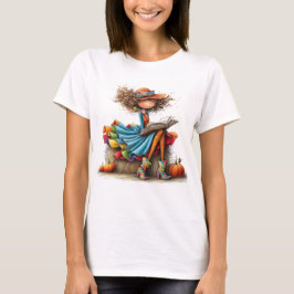 可愛いカラフルなファンタジーな秋のテーマの女の子 Tシャツ