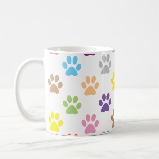 可愛いカラフルの子犬の足のプリントパターン コーヒーマグカップ (左)