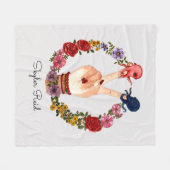 可愛いカラフルぼほ水彩タコ平和サイン フリースブランケット (正面(横))