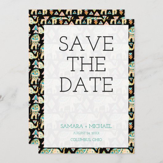 可愛いカラフルインディアンゾウが日付を保存 セーブザデート (正面/裏面)