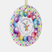 可愛いカラフルウォーターカラーバニーと水玉模様 セラミックオーナメント (右)