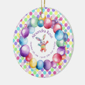 可愛いカラフルウォーターカラーバニーと水玉模様 セラミックオーナメント (左)