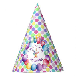 可愛いカラフルウォーターカラーバニーと水玉模様 パーティーハット