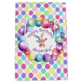 可愛いカラフルウォーターカラーバニーと水玉模様 ミディアムペーパーバッグ (正面)