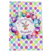 可愛いカラフルウォーターカラーバニーと水玉模様 ミディアムペーパーバッグ (裏面)