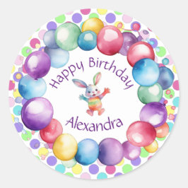 可愛いカラフルウォーターカラーバニーと水玉模様 ラウンドシール