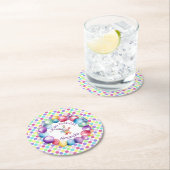 可愛いカラフルウォーターカラーバニーと水玉模様 ラウンドペーパーコースター (インサイチュ)