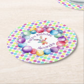 可愛いカラフルウォーターカラーバニーと水玉模様 ラウンドペーパーコースター (アングル)