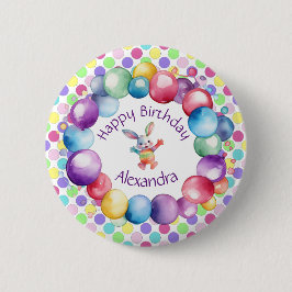 可愛いカラフルウォーターカラーバニーと水玉模様 缶バッジ