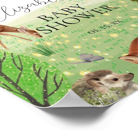 可愛いカラフルウッドランドの動物パーティー歓迎サイン ポスター (角)