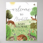 可愛いカラフルウッドランドの動物パーティー歓迎サイン ポスター (正面)