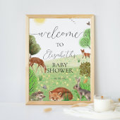可愛いカラフルウッドランドの動物パーティー歓迎サイン ポスター