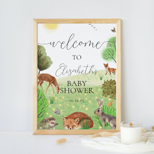 可愛いカラフルウッドランドの動物パーティー歓迎サイン ポスター