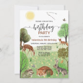 可愛いカラフルウッドランド動物少年ガール誕生日 招待状 (正面)