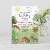 可愛いカラフルウッドランド動物少年ガール誕生日 招待状 (スタンド正面)