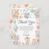 可愛いカラフルウッドランド動物誕生会 サンキューカード (正面/裏面)