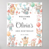 可愛いカラフルウッドランド動物誕生会 ポスター (正面)