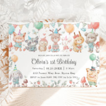 可愛いカラフルウッドランド動物誕生会