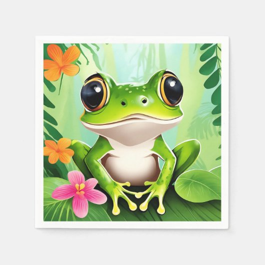 可愛いカラフルカエル スタンダードカクテルナプキン (正面)