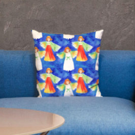 可愛いカラフルガーディアンジェルズブルーウォーターカラーキッズ クッション