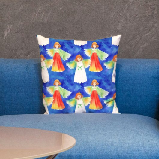 可愛いカラフルガーディアンジェルズブルーウォーターカラーキッズ クッション