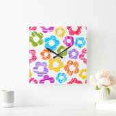 可愛いカラフルガーリー花明るい花柄 スクエア壁時計 (ホーム)