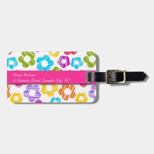 可愛いカラフルガーリー花明るい花柄 ラゲッジタグ (正面横)