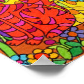 可愛いカラフルキャッツガーデンフラワームーンスケッチ ポスター (角)