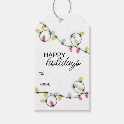 可愛いカラフルクリスマスツリーのストリングライト ギフトタグ (正面)