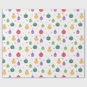 可愛いカラフルクリスマスツリーオーナメントパターン ラッピングペーパー (フラット)
