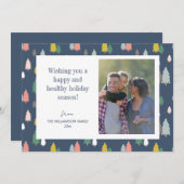 可愛いカラフルクリスマスツリーズ青カスタムい写真 シーズンカード (正面/裏面)