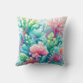 可愛いカラフルコーラルブルーグリーンピンクティール（緑がかった色）沿岸 クッション (裏面)