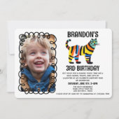 可愛いカラフルシンプルレインボータイガー誕生日パーティー 招待状 (正面)