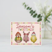 可愛いカラフルシーズンズトゥートンバードパンクリスマス シーズンポストカード (スタンド正面)