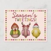 可愛いカラフルシーズンズトゥートンバードパンクリスマス シーズンポストカード (正面)