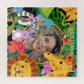 可愛いカラフルジャングルサファリの動物の子供の写真 ジグソーパズル (横)