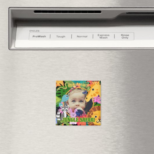 可愛いカラフルジャングルサファリの動物の子供の写真 マグネット (インサイチュ (食洗機))