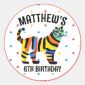 可愛いカラフルタイガージャングル猫の誕生日パーティー ラウンドシール (正面)